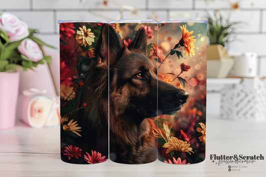 German Sheperd Red Floral 20oz Tumbler